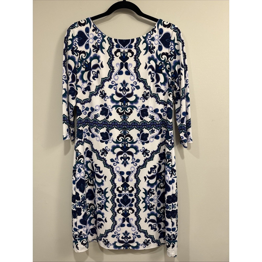 Vince Camuto Women Chic Sheath Dress Purple Blue Green Baroque 3/4 Sleeve Sz 12